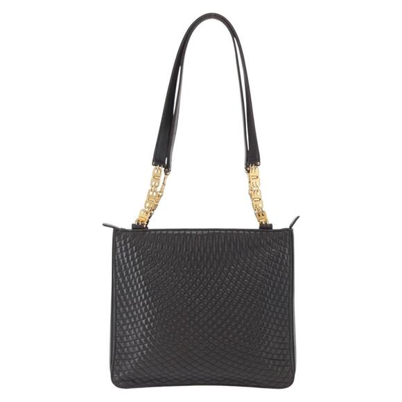 BALLY Shoulder Bag Leather Black Gold Auth BA9031